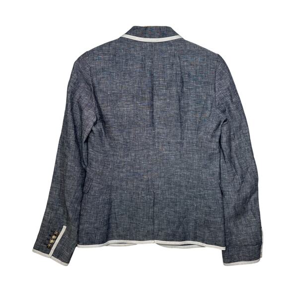 J. Crew Schoolboy Blazer Blue Chambray Linen White Tipping Sz 0 Preppy Career - Picture 7 of 12